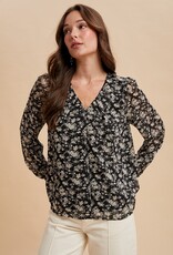 509 Broadway Swiss Dot Print Detail Blouse