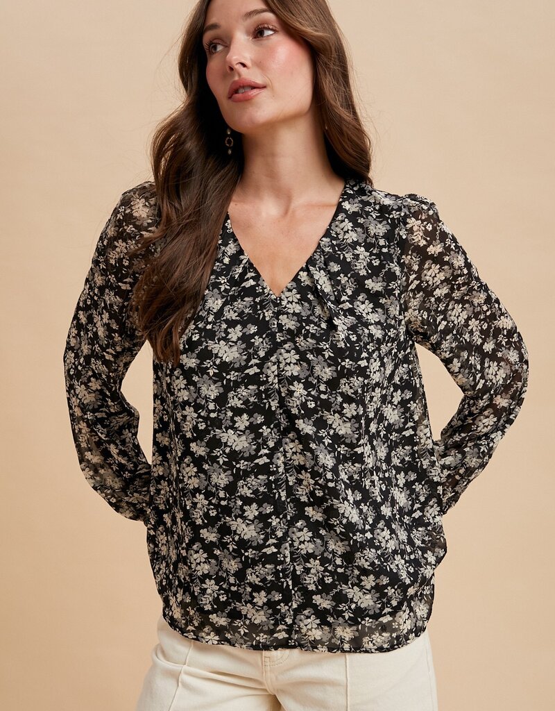 509 Broadway Swiss Dot Print Detail Blouse
