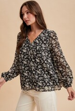 509 Broadway Swiss Dot Print Detail Blouse