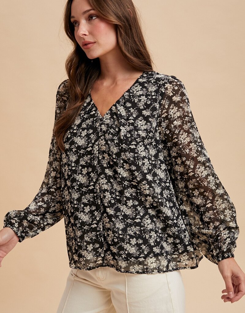 509 Broadway Swiss Dot Print Detail Blouse