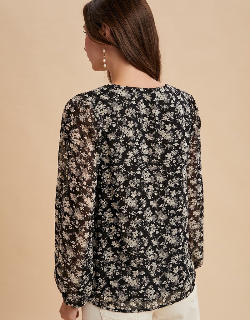 509 Broadway Swiss Dot Print Detail Blouse