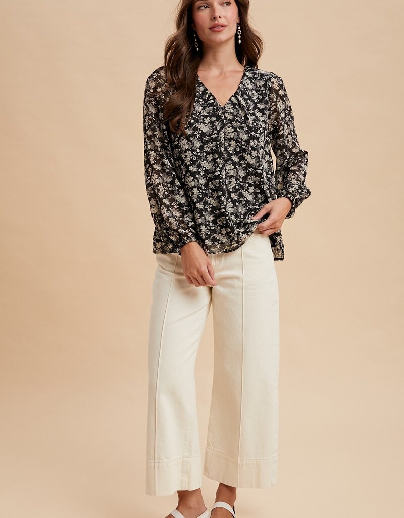 509 Broadway Swiss Dot Print Detail Blouse