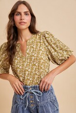 509 Broadway Floral Print Puff Sleeve Blouse