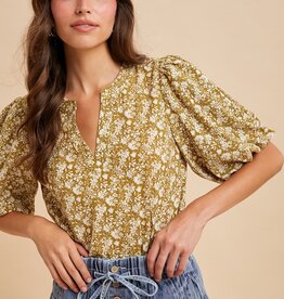 509 Broadway Floral Print Puff Sleeve Blouse