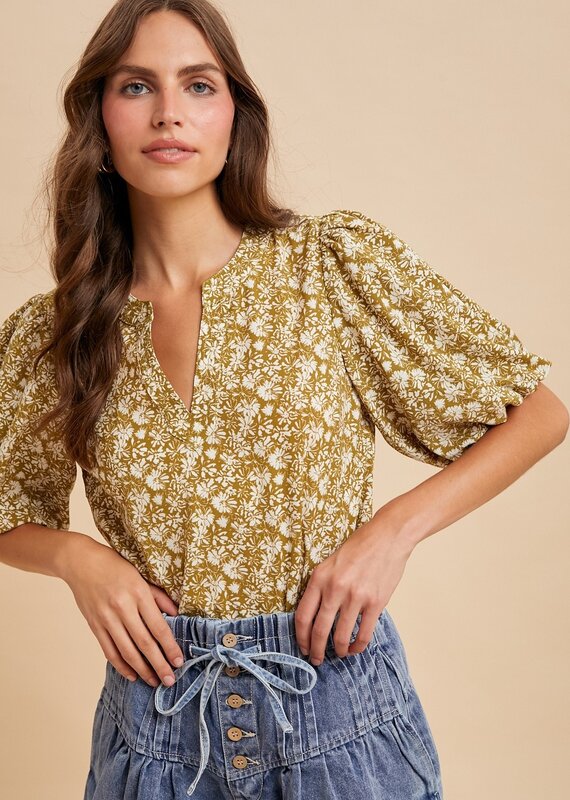 509 Broadway Floral Print Puff Sleeve Blouse