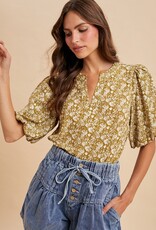 509 Broadway Floral Print Puff Sleeve Blouse