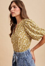509 Broadway Floral Print Puff Sleeve Blouse