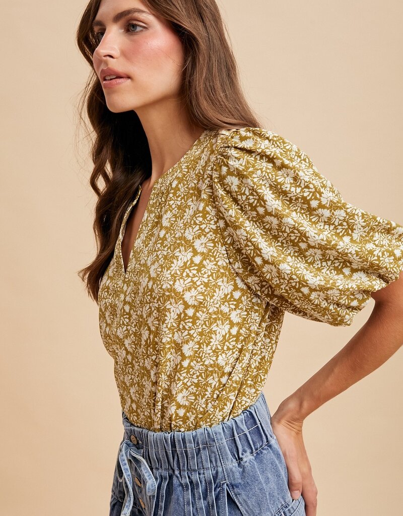 509 Broadway Floral Print Puff Sleeve Blouse