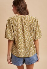 509 Broadway Floral Print Puff Sleeve Blouse