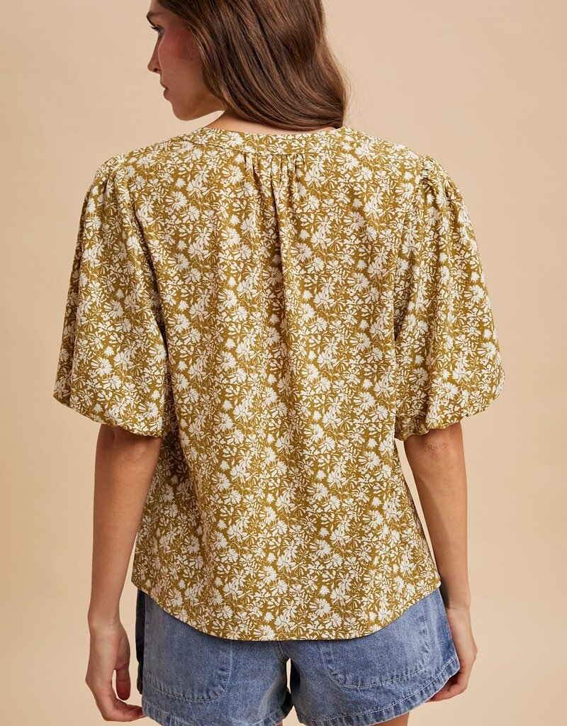 509 Broadway Floral Print Puff Sleeve Blouse