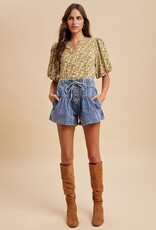 509 Broadway Floral Print Puff Sleeve Blouse