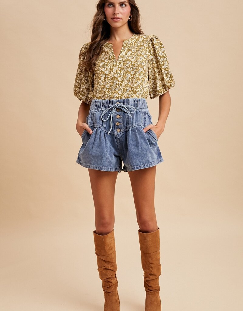 509 Broadway Floral Print Puff Sleeve Blouse