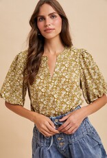 509 Broadway Floral Print Puff Sleeve Blouse
