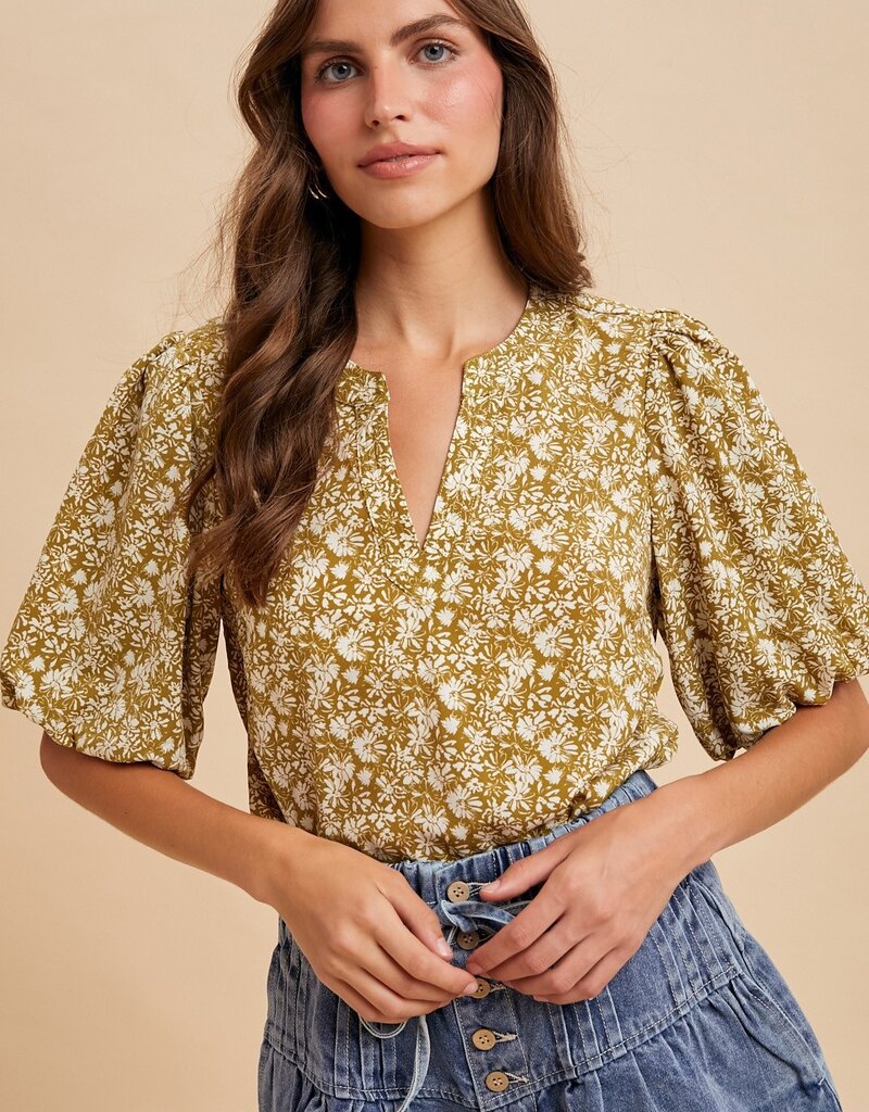 509 Broadway Floral Print Puff Sleeve Blouse