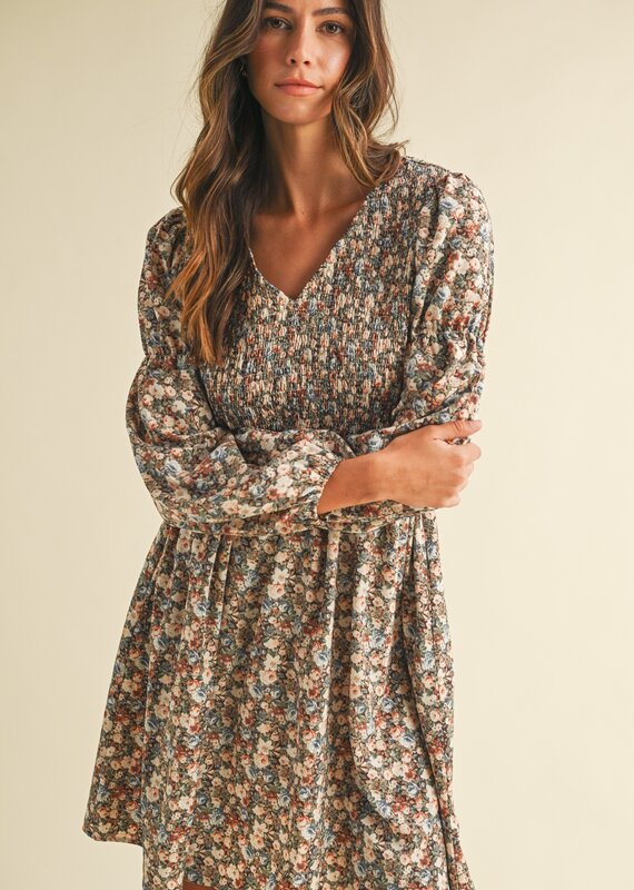 509 Broadway Flower Print Smocked Mini Dress
