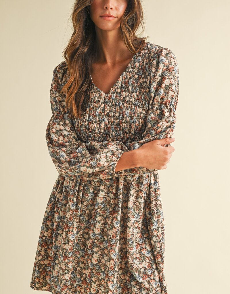 509 Broadway Flower Print Smocked Mini Dress