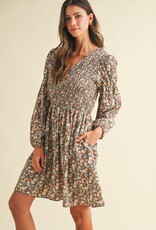 509 Broadway Flower Print Smocked Mini Dress