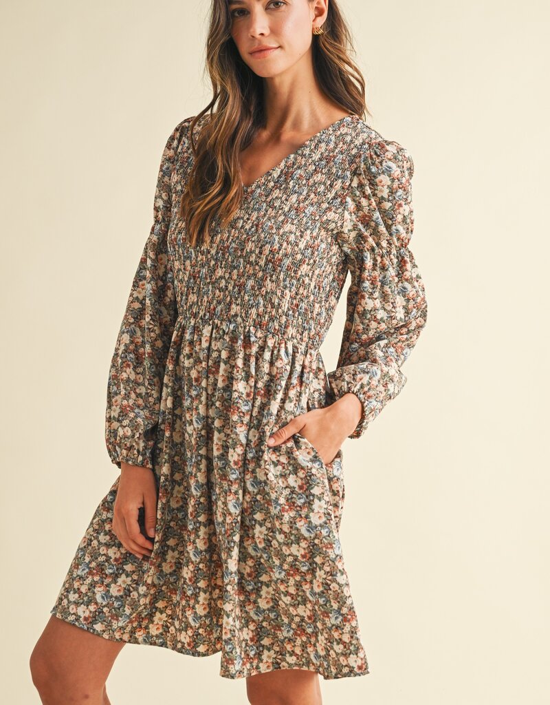 509 Broadway Flower Print Smocked Mini Dress