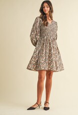 509 Broadway Flower Print Smocked Mini Dress