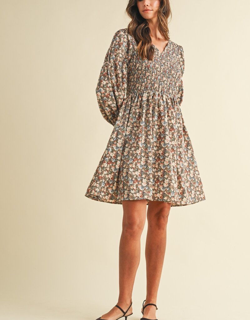 509 Broadway Flower Print Smocked Mini Dress