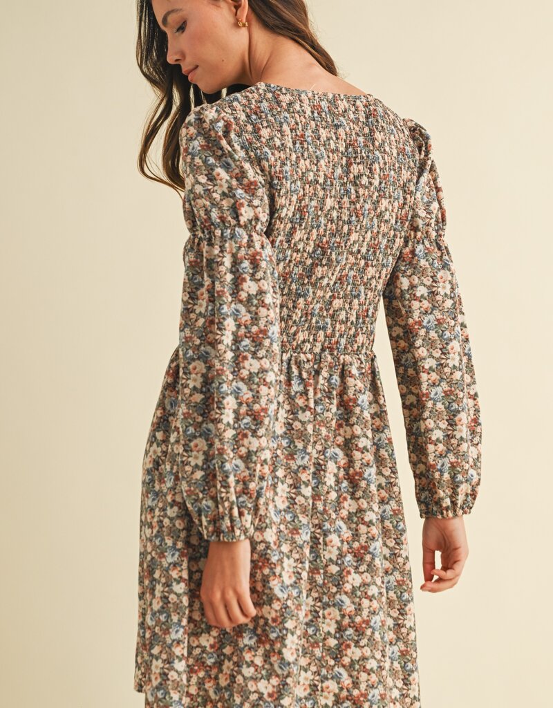 509 Broadway Flower Print Smocked Mini Dress