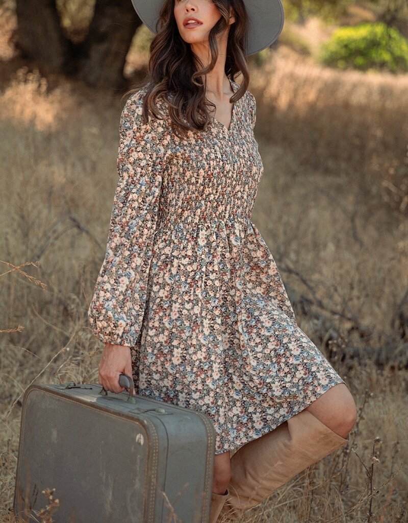 509 Broadway Flower Print Smocked Mini Dress