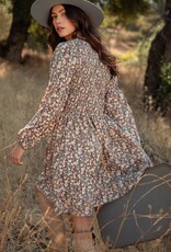 509 Broadway Flower Print Smocked Mini Dress