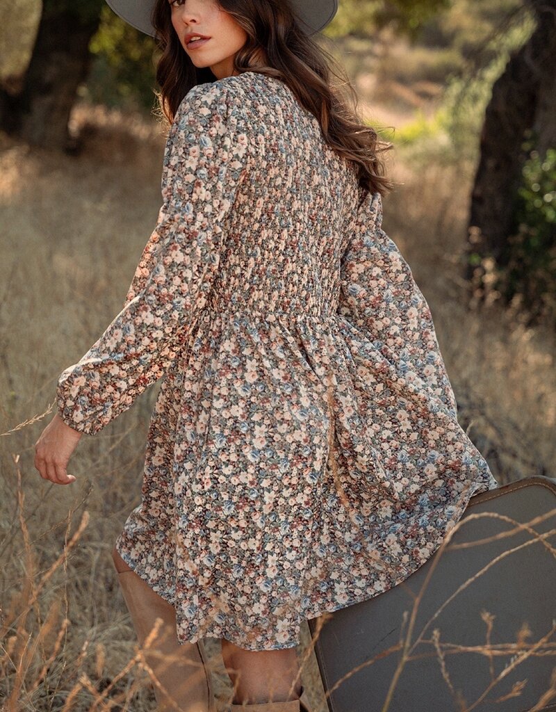 509 Broadway Flower Print Smocked Mini Dress