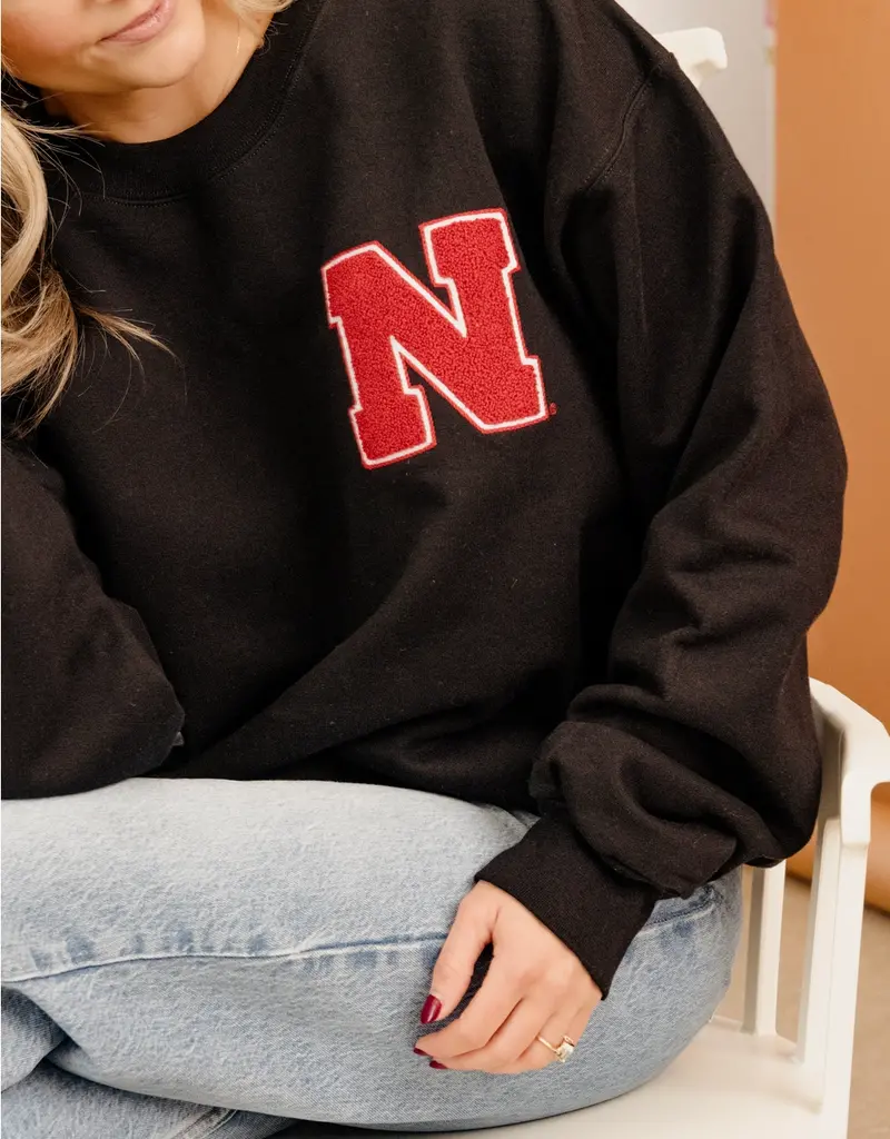 509 Broadway Huskers Chenille Patch Sweatshirt