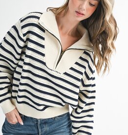 509 Broadway Pointelle Stripe Sweater