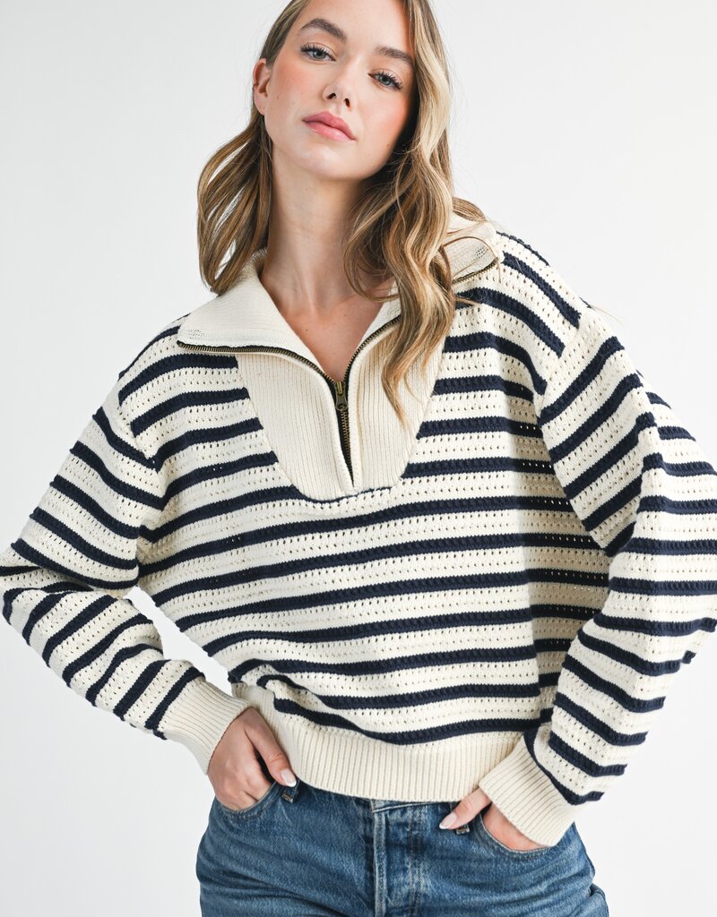 509 Broadway Pointelle Stripe Sweater