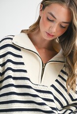 509 Broadway Pointelle Stripe Sweater