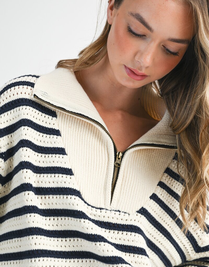 509 Broadway Pointelle Stripe Sweater