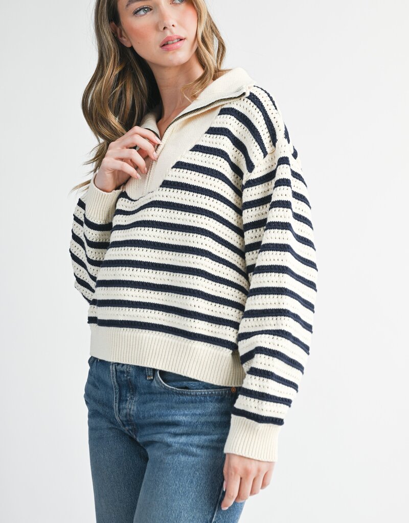 509 Broadway Pointelle Stripe Sweater