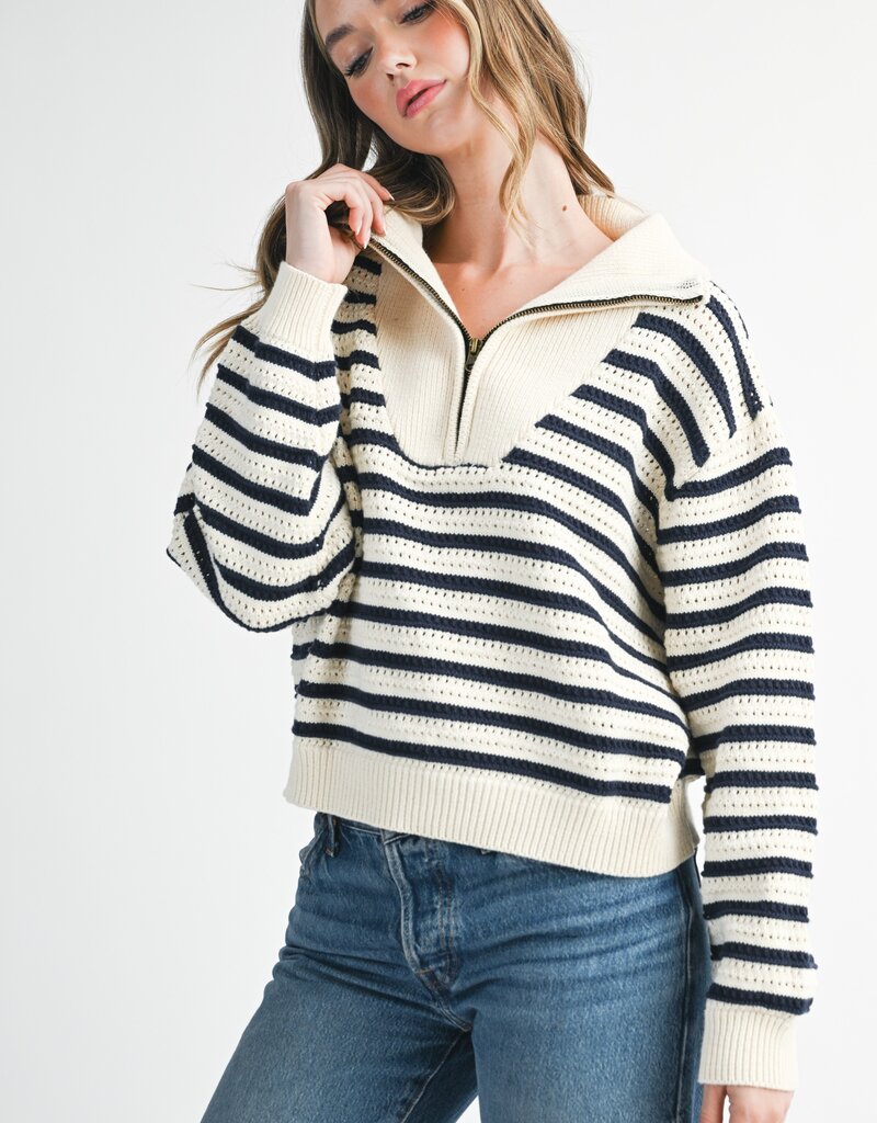 509 Broadway Pointelle Stripe Sweater