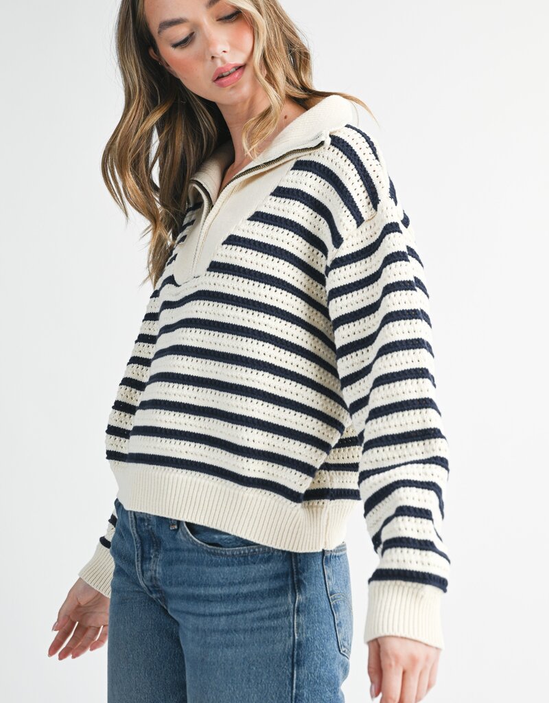 509 Broadway Pointelle Stripe Sweater