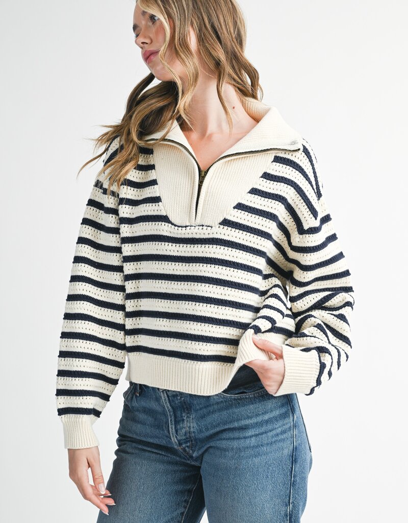 509 Broadway Pointelle Stripe Sweater