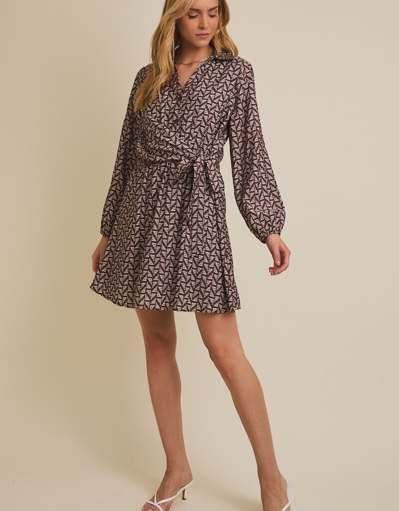 509 Broadway Collared LS Waist Mini Dress