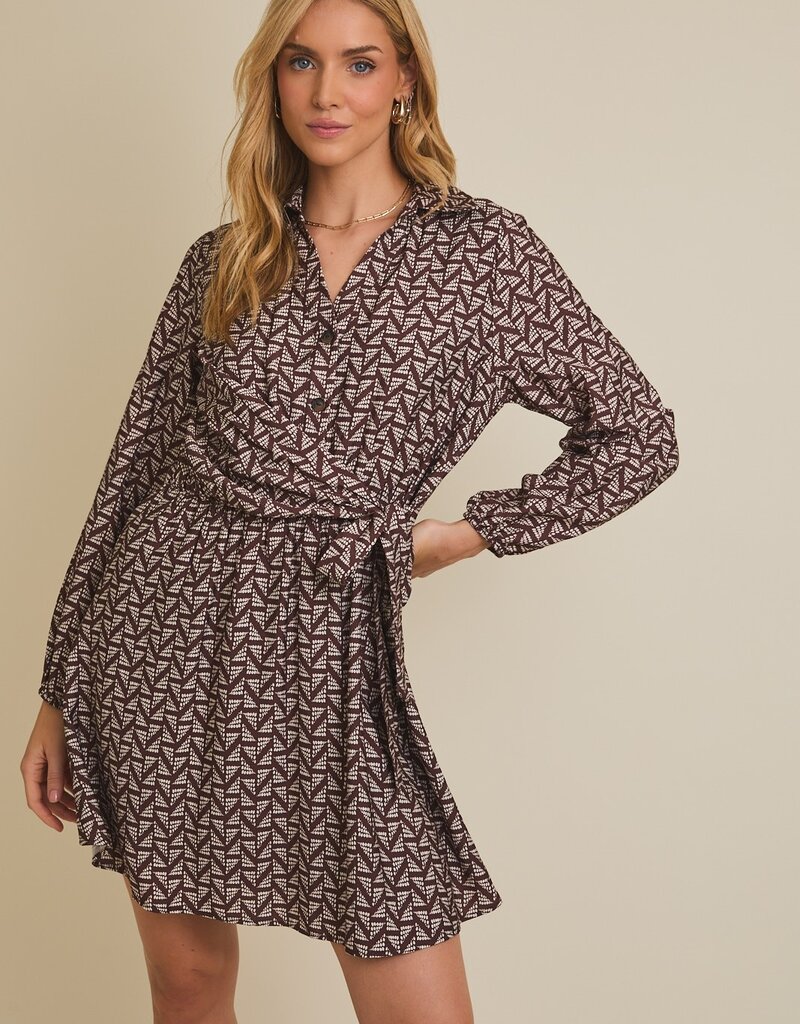 509 Broadway Collared LS Waist Mini Dress