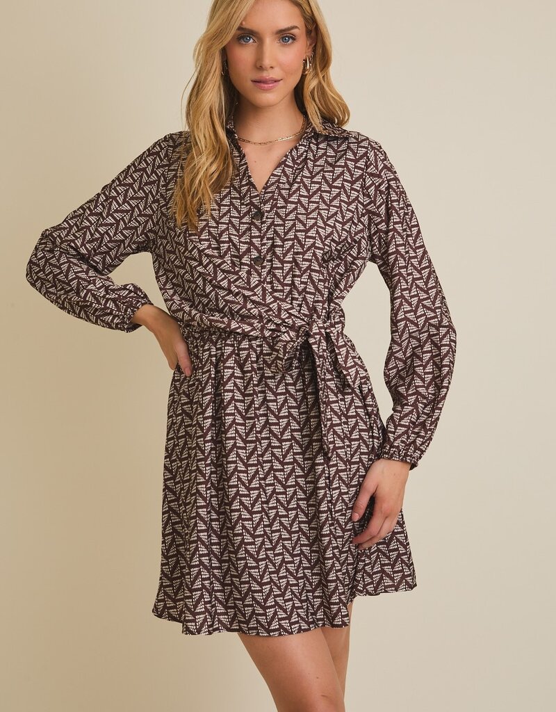 509 Broadway Collared LS Waist Mini Dress