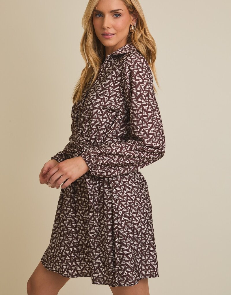 509 Broadway Collared LS Waist Mini Dress