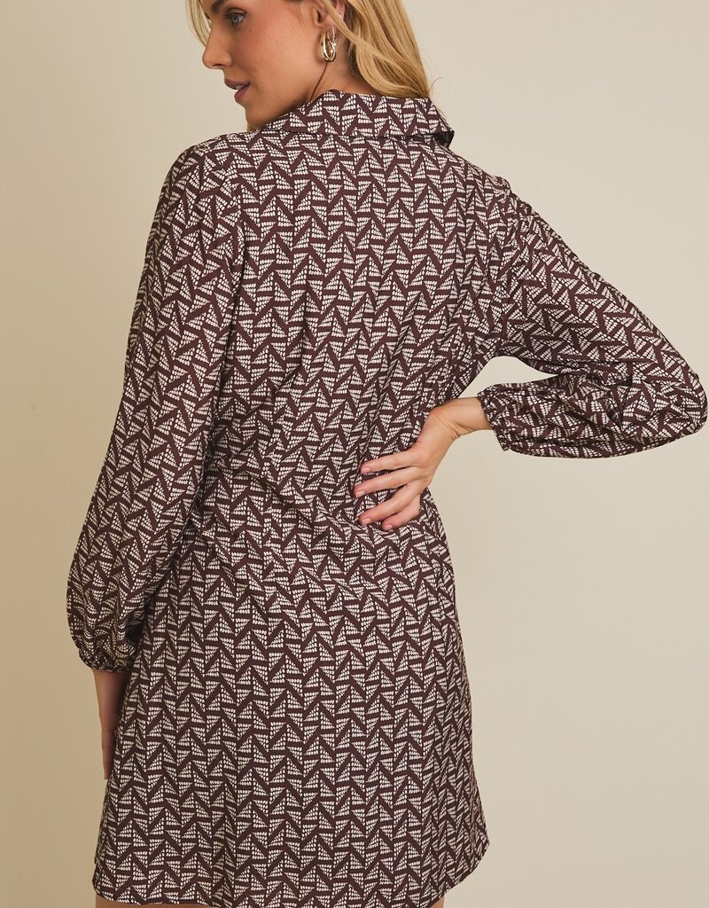 509 Broadway Collared LS Waist Mini Dress