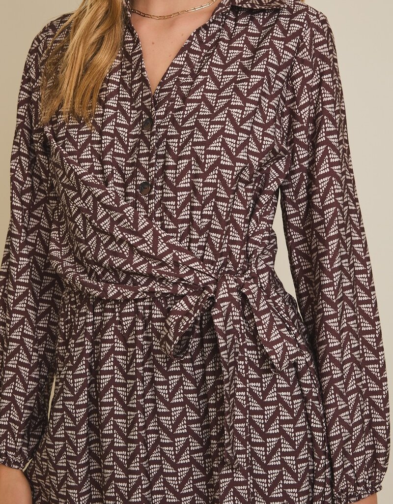 509 Broadway Collared LS Waist Mini Dress