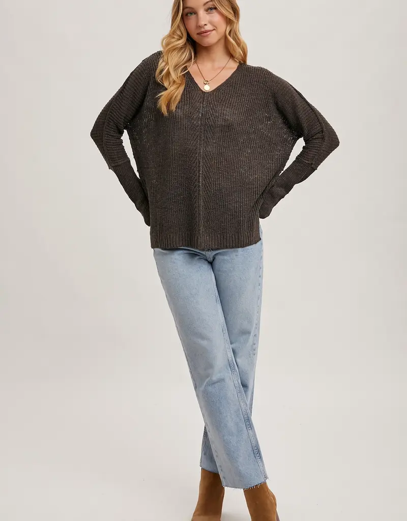 509 Broadway Loose V-Neck Sweater Pullover