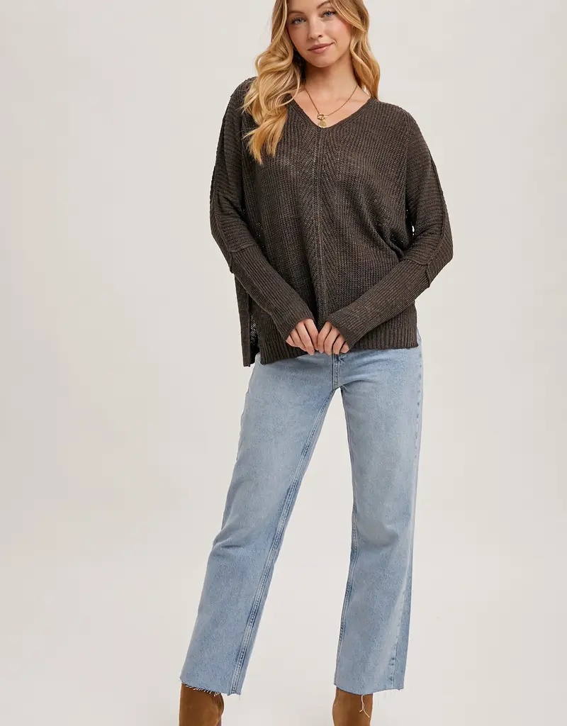 509 Broadway Loose V-Neck Sweater Pullover