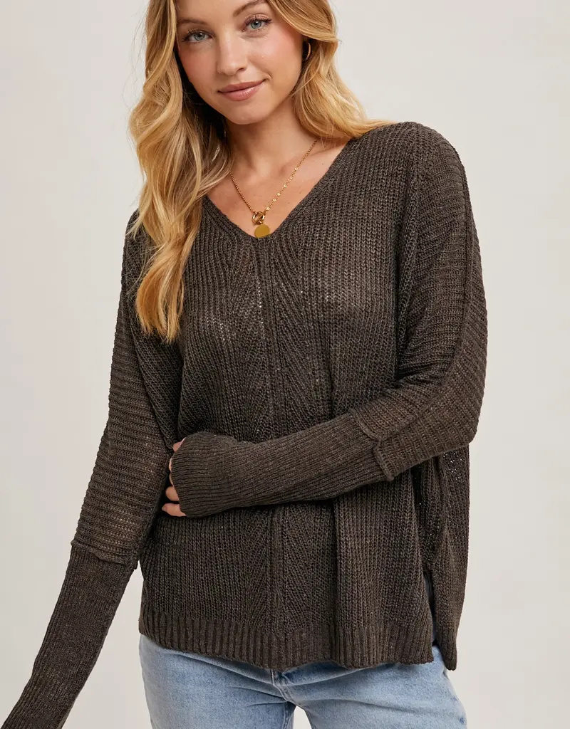 509 Broadway Loose V-Neck Sweater Pullover