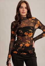 509 Broadway Floral Mesh Print Top