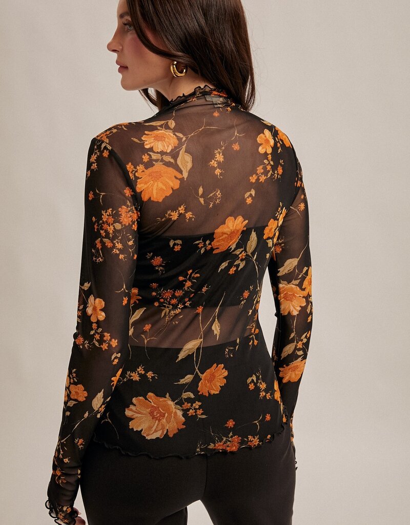 509 Broadway Floral Mesh Print Top