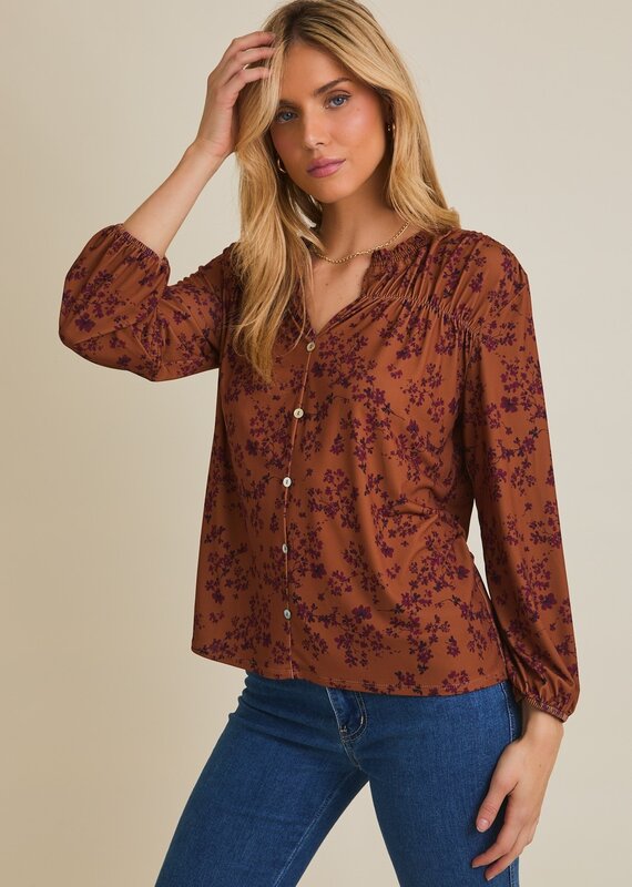 509 Broadway Notch Neck Ditsy Top
