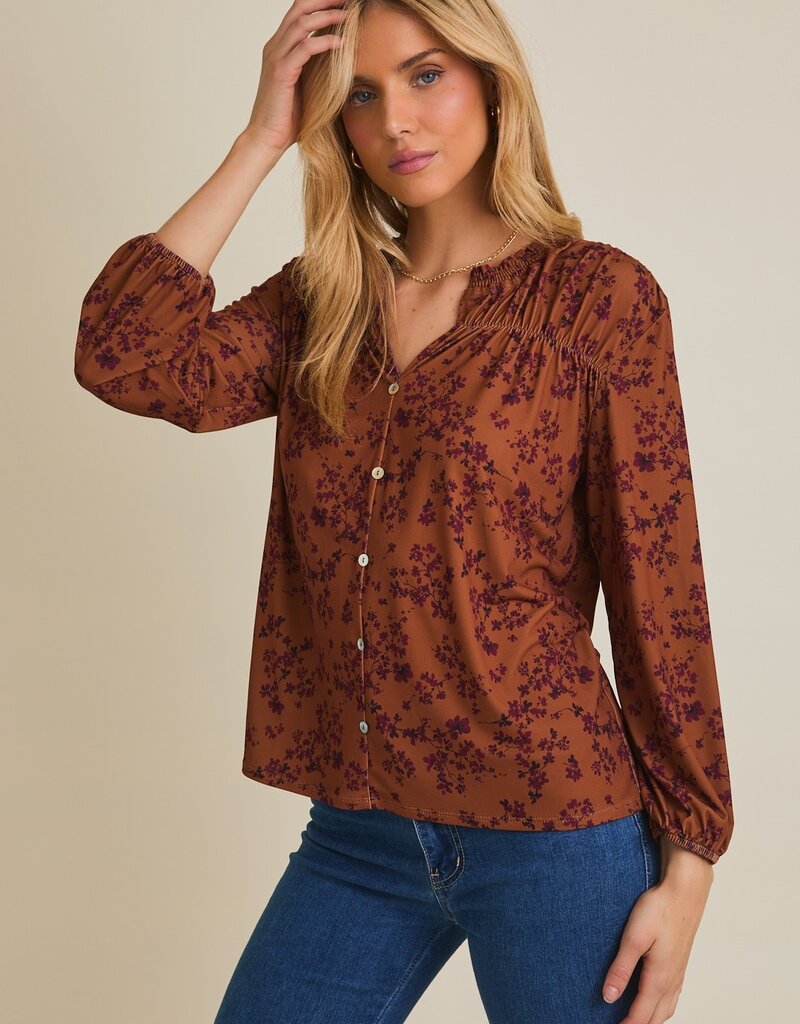 509 Broadway Notch Neck Ditsy Top